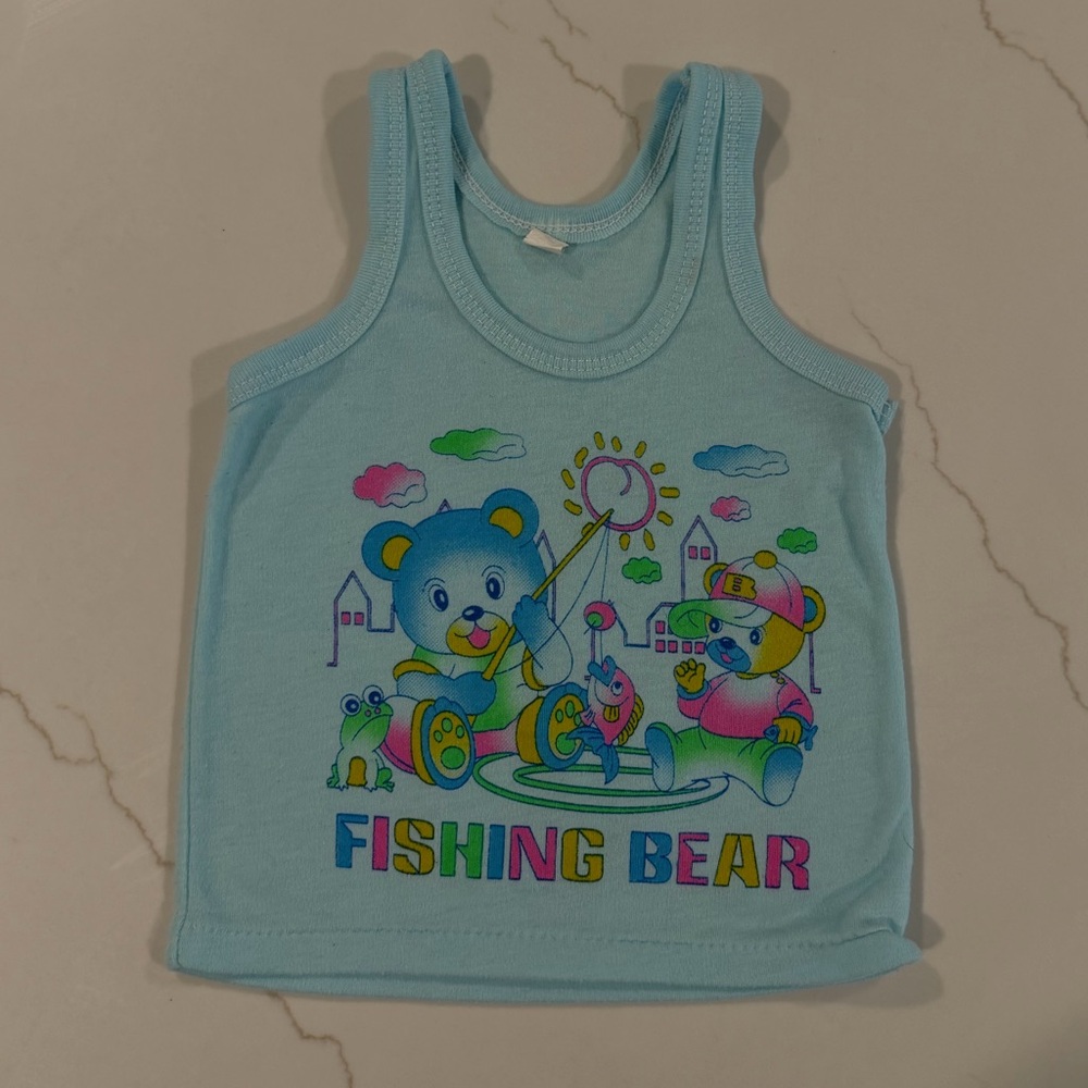 Fishing Bear Kids Tank Top - Blue